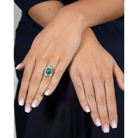 Bague En Argent Massif 925 Avec Pierre Malachite Ovale Bijou Fait