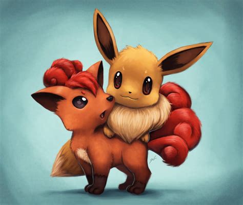 Eevee and Vulpix by quinniebe on DeviantArt