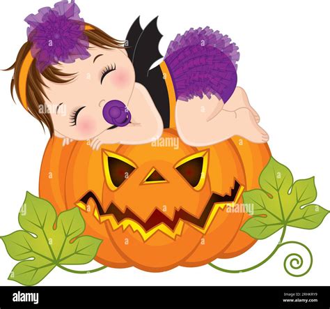 Vector Little Caucasian Baby Girl in Halloween Costume Sleeping on ...