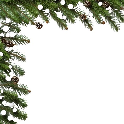 Mockup Christmas Tree Branches Border Over White Isolated Pine Needles