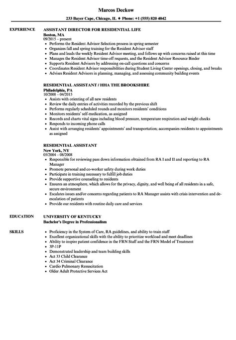 Residential Assistant Resume Samples Velvet Jobs