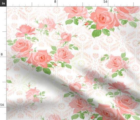 Shahar Damask Floral Coraline Fabric Spoonflower