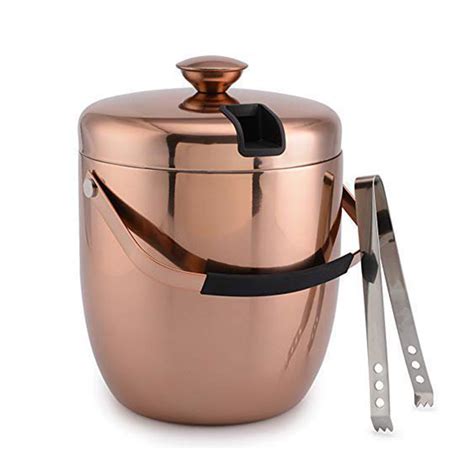 Stainless Steel Double Walled Ice Bucket With Tongs Inside Lid Ice