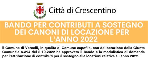 Sostegno Alle Locazioni Relative Allanno 2022 Sito Del Comune Di Crescentino