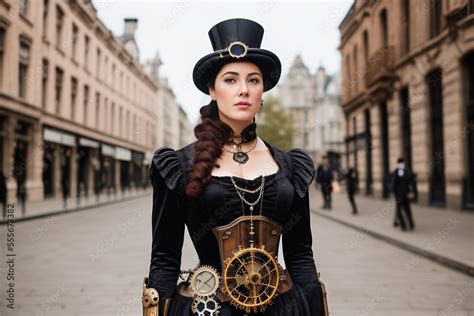 Portrait Of Beautiful Steampunk Woman Fashion Style Post Modern Culture