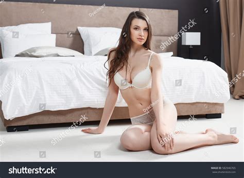 Sexy Woman White Lingerie Posing On Stock Photo Edit Now Shutterstock