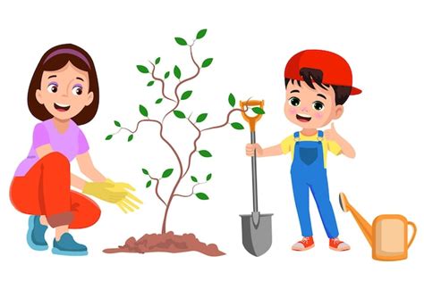 Premium Vector | Child and mother planting a sapling