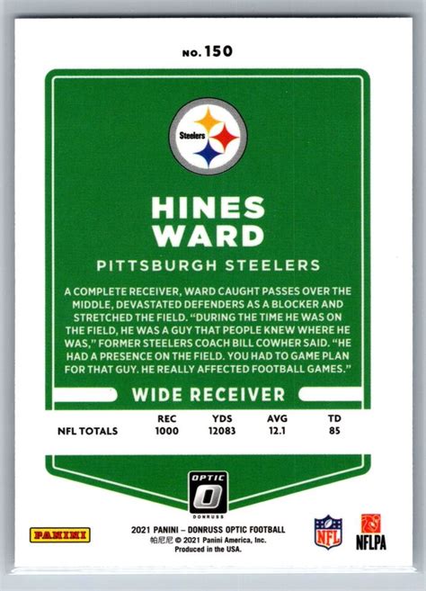 Donruss Optic Hines Ward Pittsburgh Steelers Ebay