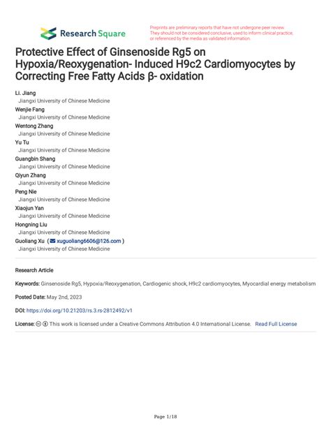 PDF Protective Effect Of Ginsenoside Rg5 On Hypoxia Reoxygenation