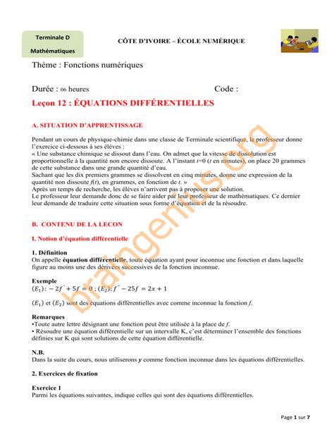 Équation différentielle Terminale S