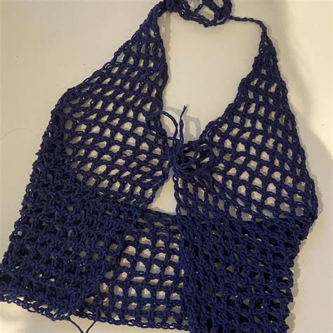 Handmade Crochet Bikini Cover Up In Dark Blue Depop