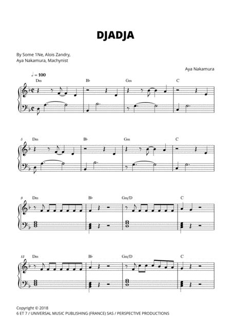 Djadja Arr Cadenza Editions By Aya Nakamura Sheet Music For Piano