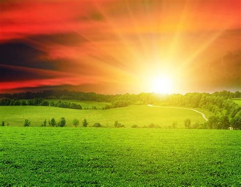 Mountain Sunrise Fence Colorful Glow Grass Shine Bonito Sunset