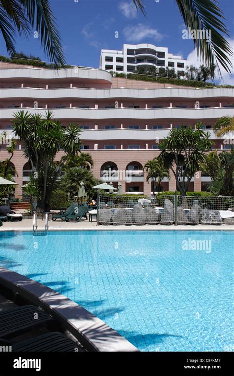 Swimming pool in grounds of Royal Savoy Hotel Funchal Madeira Stock ...