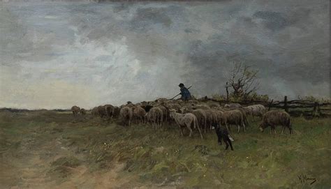 Anton Mauve Landscape With Shepherd And A Flock Of Sheep For Sale At