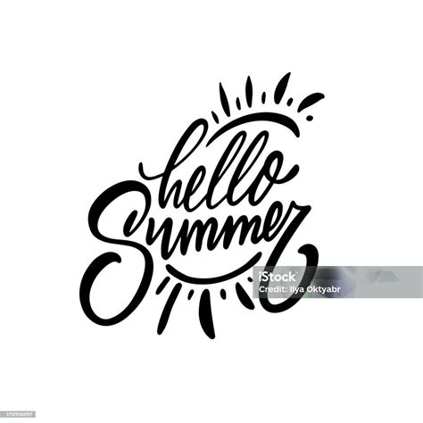 Hello Summer Inspirational Lettering Phrase Holiday Black Color Text