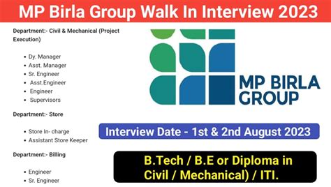 MP Birla Group Walk In Interview 2023 Date 1st And 2nd August 2023