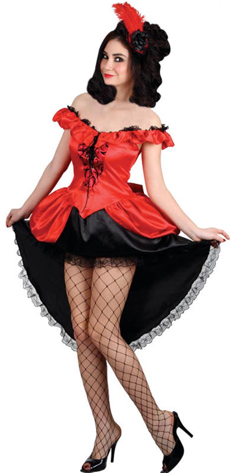 Red Burlesque Saloon Ladies Moulin Rouge Western Fancy Dress Costume