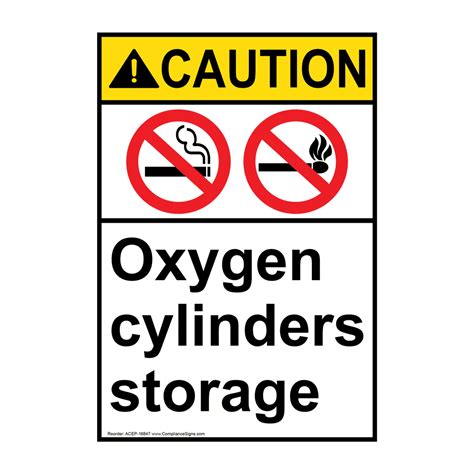 Vertical Oxygen Cylinders Storage Sign Ansi Caution No Open Flame