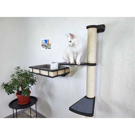 Large Bed Shelf And Wooden Scratching Post With Shelves For Large Cats