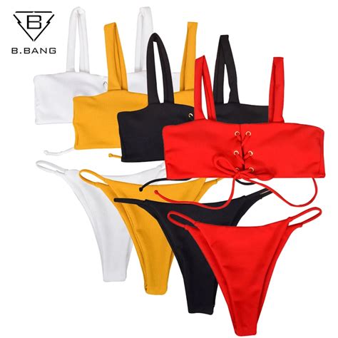 B BANG Bikini 2018 New Summer Women Solid Bikini Set Push Up Bra