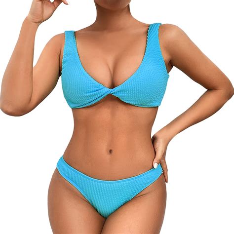 Zhaghmin Bikini Set For Women Solid V Neck Knot Front Push Up High Cut