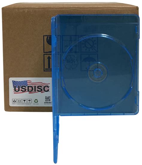 Usdisc Blu Ray Cases Slimline 7mm Single 1 Disc Clear Blue Pack Of