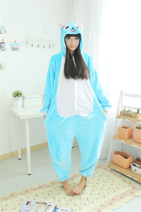 Flannel Anime Fairy Tail Happy Cat Onesie Adult Children Cartoon