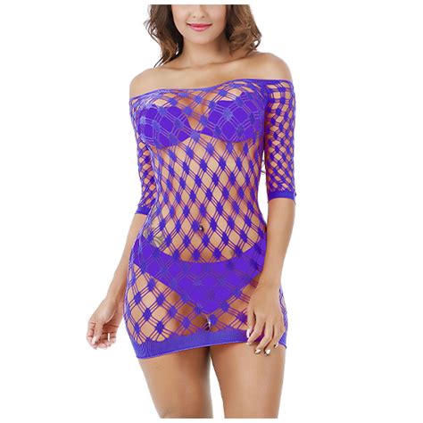 Lolmot Sexy Womens Lingerie Fishnet Seamless Mesh Hollow Out Perspective Babydoll Dress