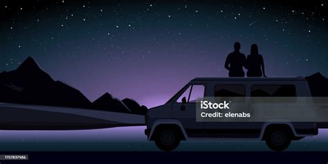 Romantic Couple Stargazing At Night Stock Illustration - Download Image Now - Astronomy, Car ...