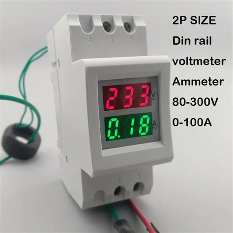 P Mm Din Rail Dual Led Display Voltage And Current Meter Voltmeter