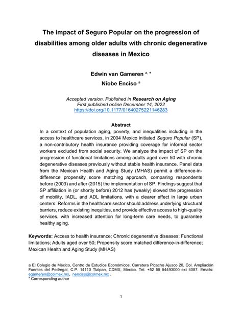 Pdf The Impact Of Seguro Popular On The Progression Of Disabilities