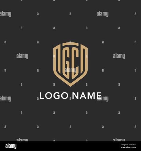 Luxury GC Logo Monogram Shield Shape Monoline Style With Gold Color And