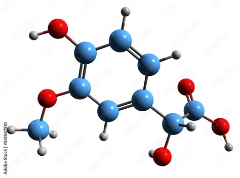 3D image of Vanillylmandelic acid skeletal formula - molecular chemical ...