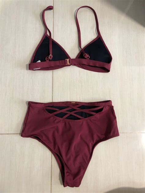 Wine Red Bikini Set Women S Fashion Swimwear Bikinis Swimsuits On Carousell