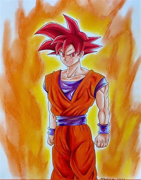 Super Saiyan God Goku Drawing Dragon Ball Super Etsy UK