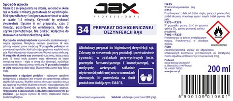 JAX PROFESSIONAL 34 PREPARAT DO HIGIENICZNEJ DEZYNFEKCJI RĄK ChemHurt