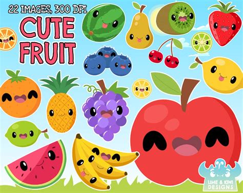 Cute Fruit Clipart Instant Download Produce Apple Orange Etsy Uk