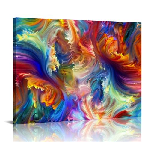 CANFLASHION Abstract Colorful Wall Art Rainbow Canvas Wall Decor Bright Multicolor Color Blocks ...