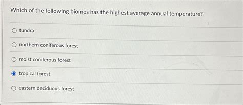 Solved Which Of The Following Biomes Has The Highest Average