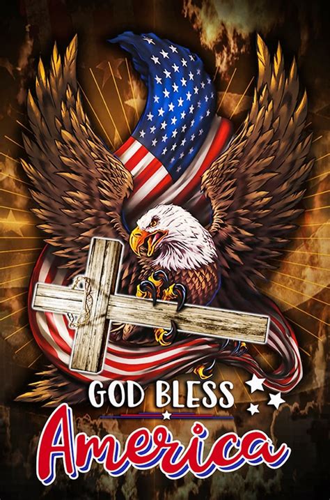 God Bless America Cross Eagle American Flag USA Sublimated Etsy