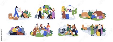 Migration Concepts Set People Choosing Country For Moving Passing