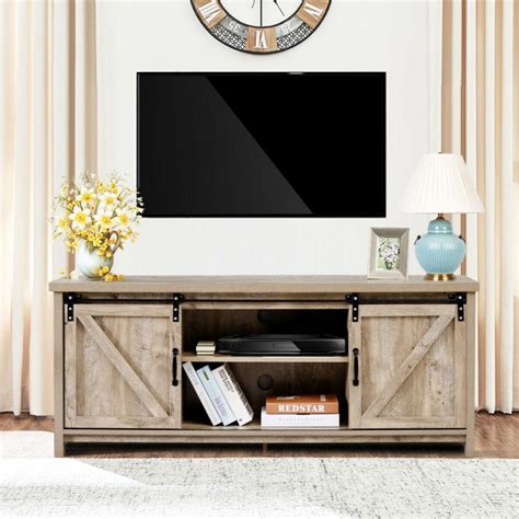 Tv Stand Media Center Console Cabinet With Sliding Barn Door For Tvs Up