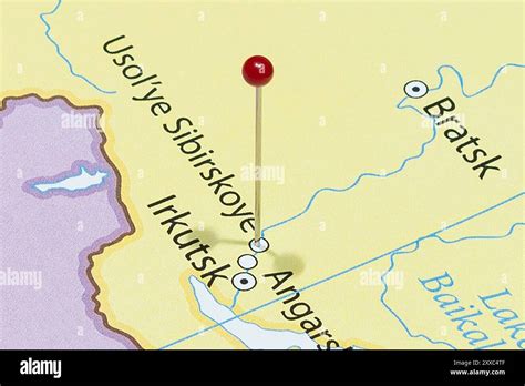 close usolye sibirskoye city red pin needle russia country political map