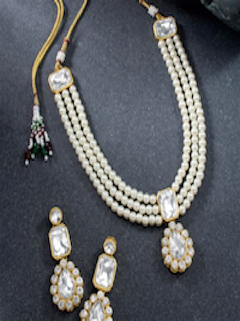 Buy Peora Gold Plated White Kundan Studded Indian Traditional Long