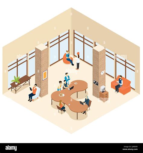 Coworking Isometric Center Interior Concept With Working Business