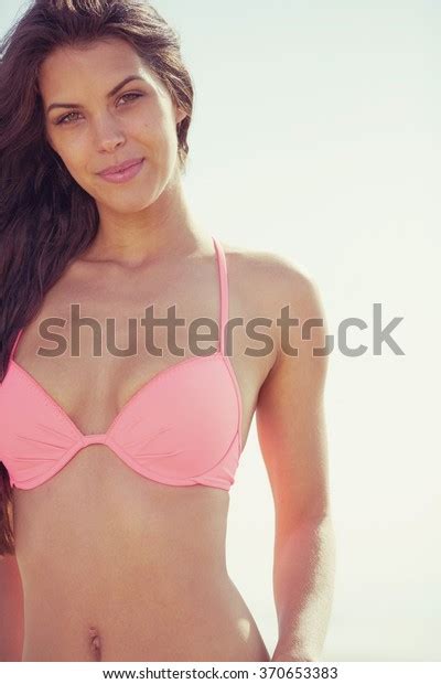 Стоковая фотография 370653383 Portrait Happy Sexy Girl Pink Bikini