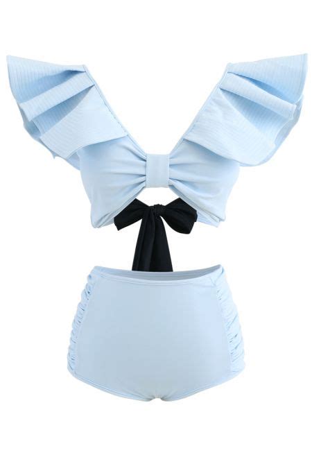 Bikini Set mit tiefem V Ausschnitt und Bowknot Rüschenbesatz Boho