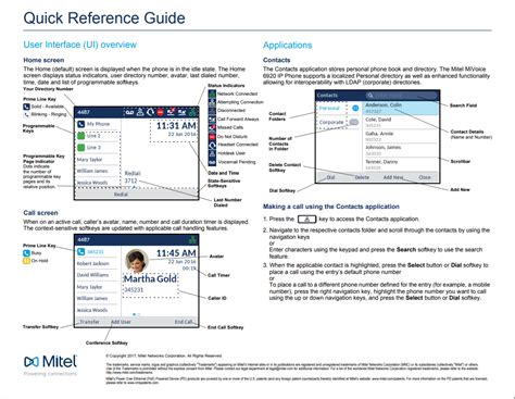 Mitel Mivoice 6920 Ip Desk Phone Quick User Guide Support