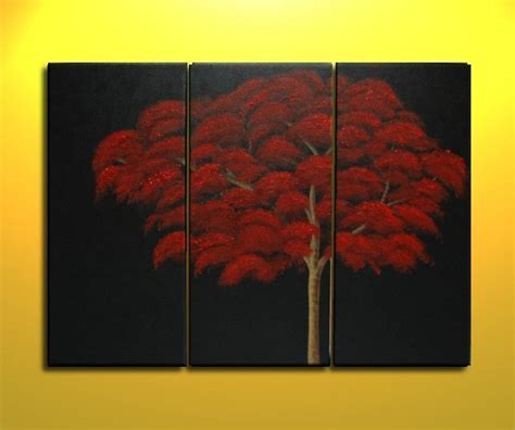 Red Fall Autumn Tree Painting Abstract Art Over Three Canvases - Etsy